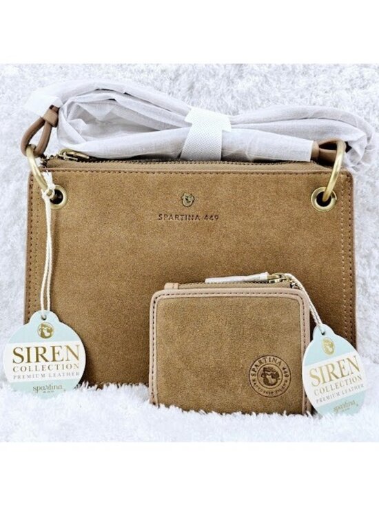 Spartina 449 Handbags - SPARTINA 449 Siren Carrie Putty Suede Leather Crossbody & La Petite Wallet NWT